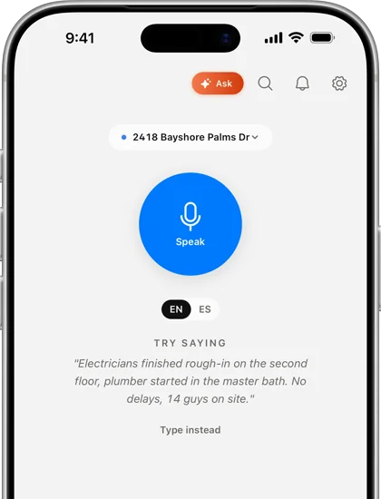 Registro por voz en iPhone — un botón grande de Hablar, en español o inglés